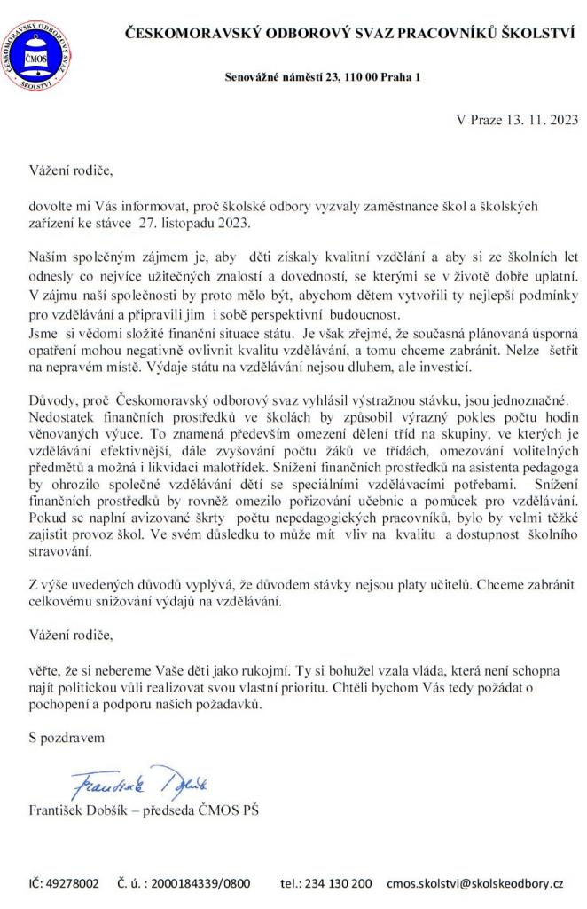 Dopis rodičům